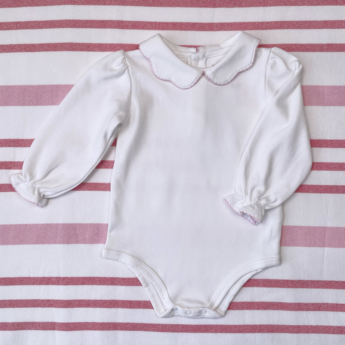 Sally Scallop Collar Peterpan Shirt/Onesie with Pink Piping
